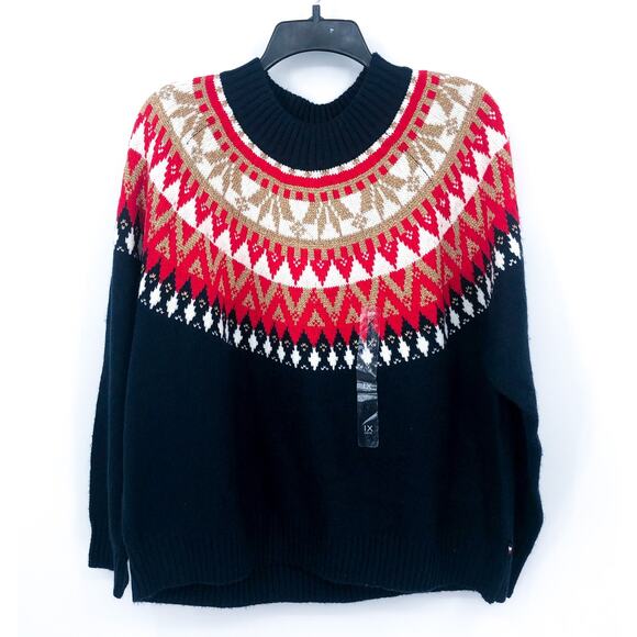 TOMMY HILFIGER Women's Half Snowflake Sweater 1X Blue Sky Captain NWT - Picture 2 of 8